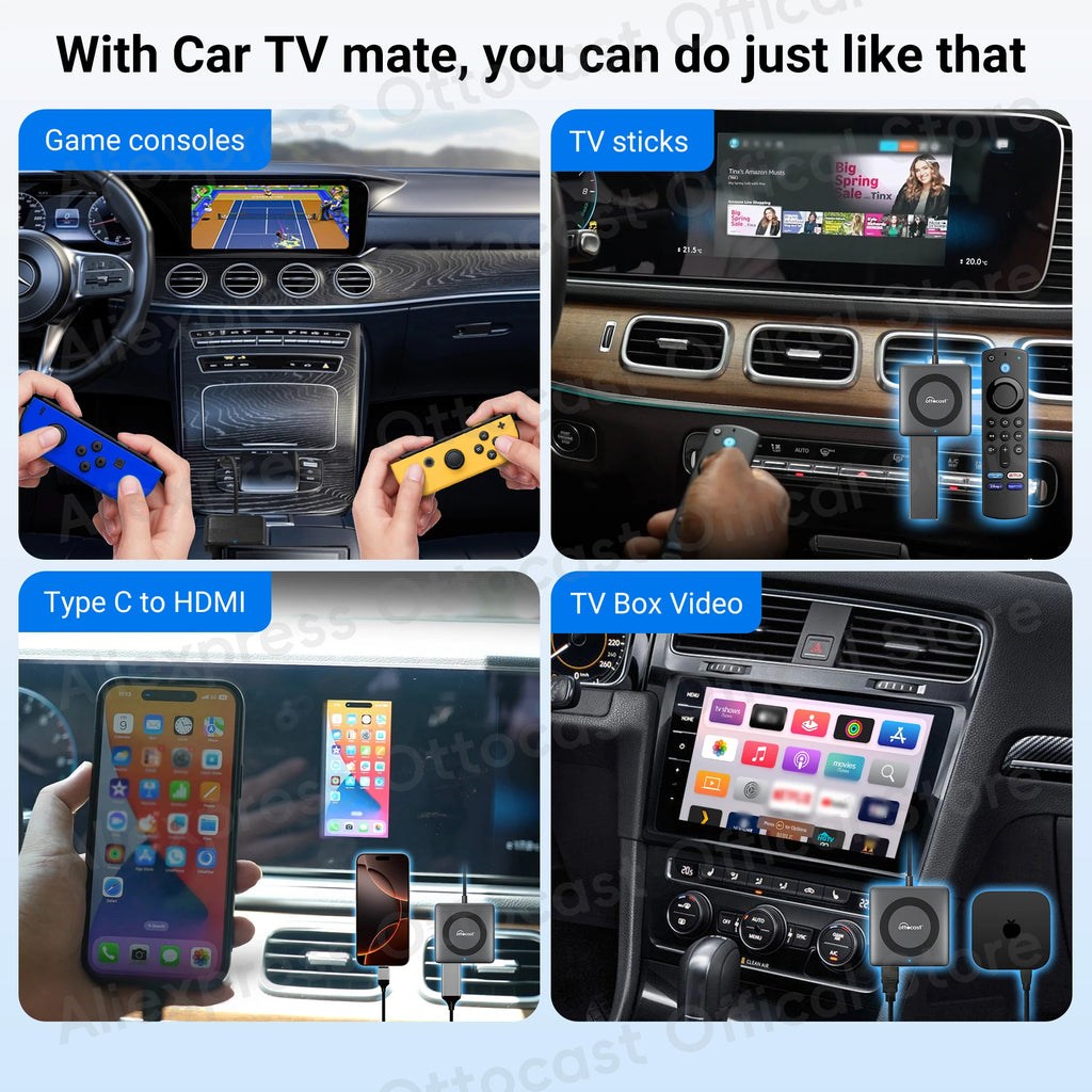 OTTOCAST Car TV Mate Pro C4 Wireless CarPlay Android Auto Adapter Multimedia Adapter Video Converter for HDMI for TV Sticks New