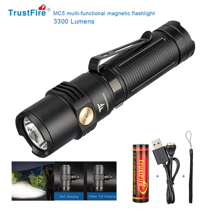 Trustfire MC5  3300Lumen  Lamp 21700 Battery Torchs with and Power Indicator