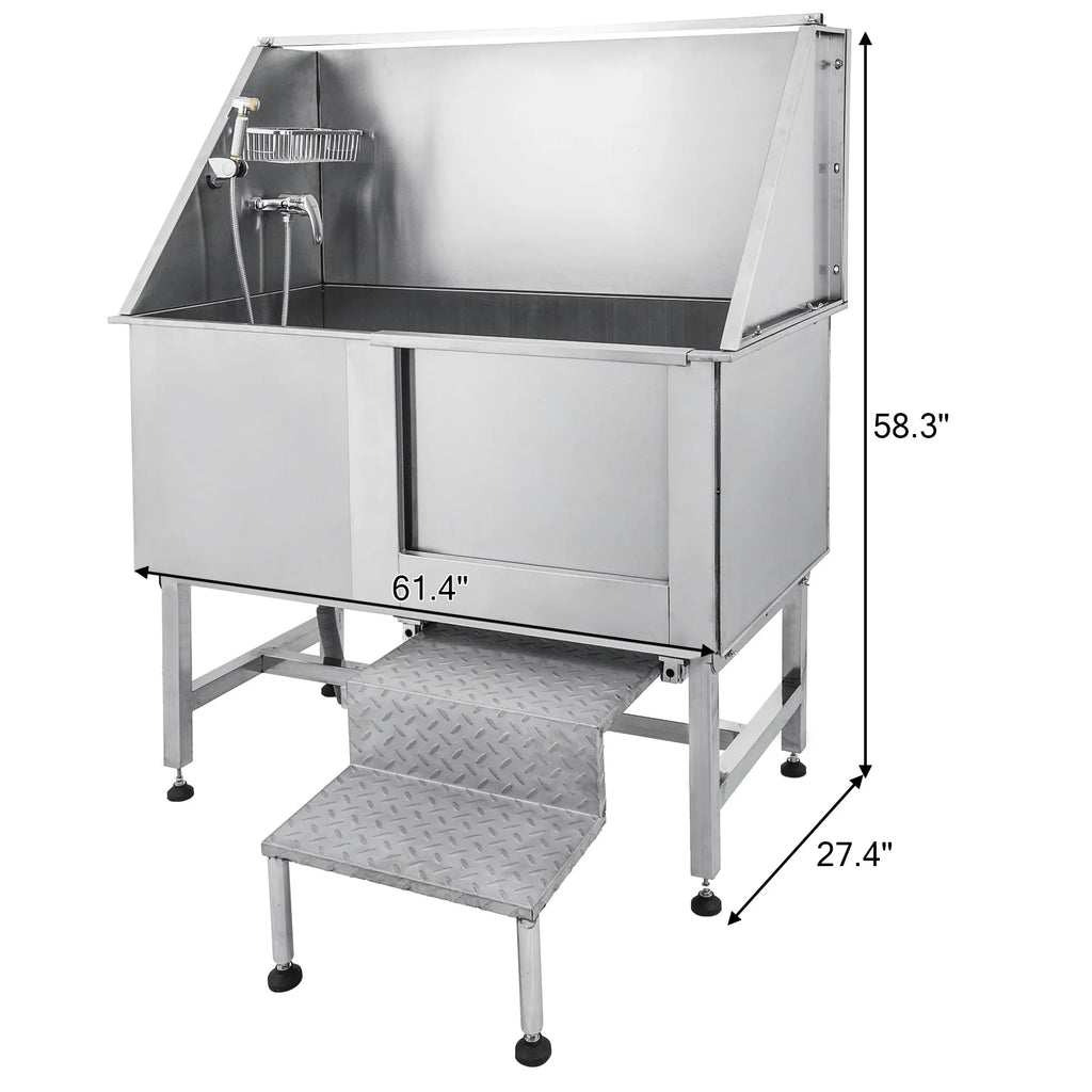 SucceBuy 62In  Professional Stainless Steel  With Steps  Dog Washing Station