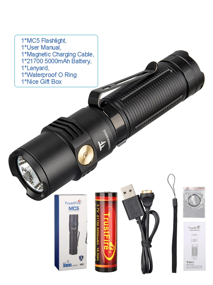 Trustfire MC5  3300Lumen  Lamp 21700 Battery Torchs with and Power Indicator