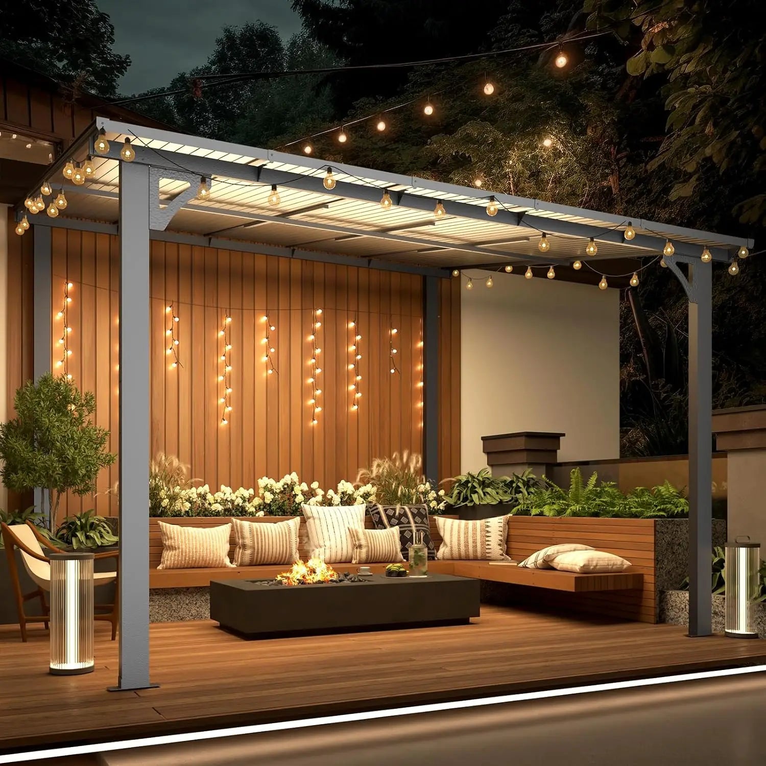 U-Max 10' X 10' Outdoor Gazebo Pergola On Clearance, Lean To Wall-Mounted Metal Awnings Pergolas And Gazebos For Patio, Panel
