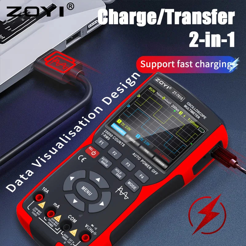 ZOYI ZT703S 702S Digital Oscilloscope Multimeter Transistor Tester 50MHz Bandwidth 280MS Sampling Rate Support Waveform Storage