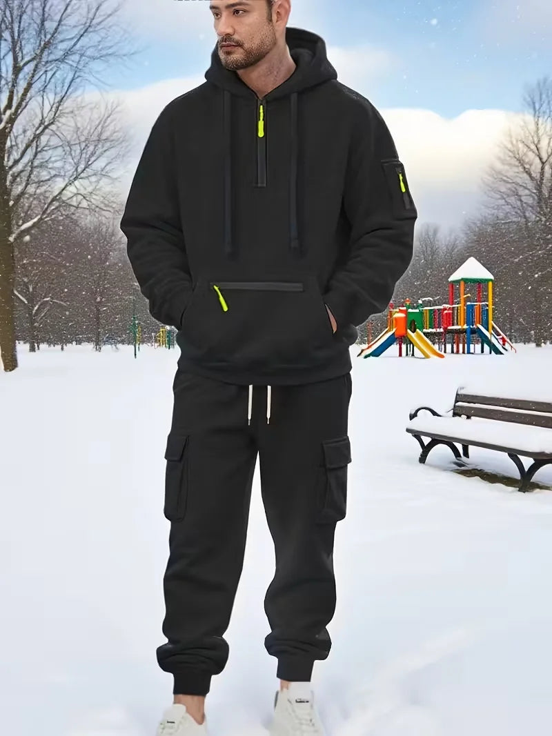 Men's Hooded Set Outdoor Workwear Casual Sweatshirt Set Comfortable Streetwear Fashion Men's Ensemble