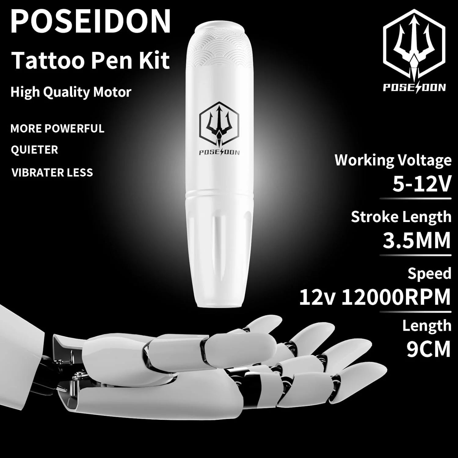 Tattoo Kit POSEIDON High Power Tattoo Pen Kit For Permanent Makeup Tattoo Machine Kit White Tattoo Power Supply Tattoo Gun Kit