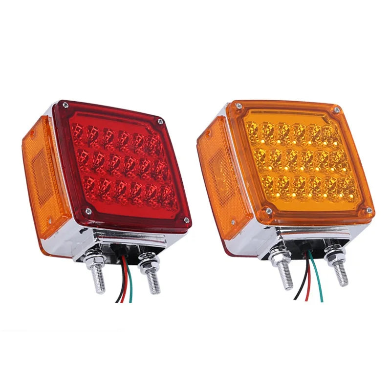 2pc 39LED Double Face Stud Mount Pedestal Fender Stop Turn Tail Light Amber Red Truck Caravan Lights Camper Brake Signal Lamp