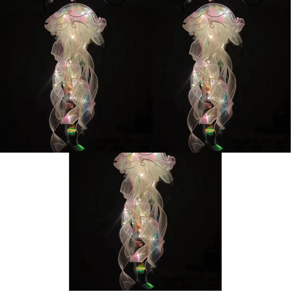 3-5PCS Jellyfish Atmosphere Night Light Button Battery Lantern with Ribbon&Bead
