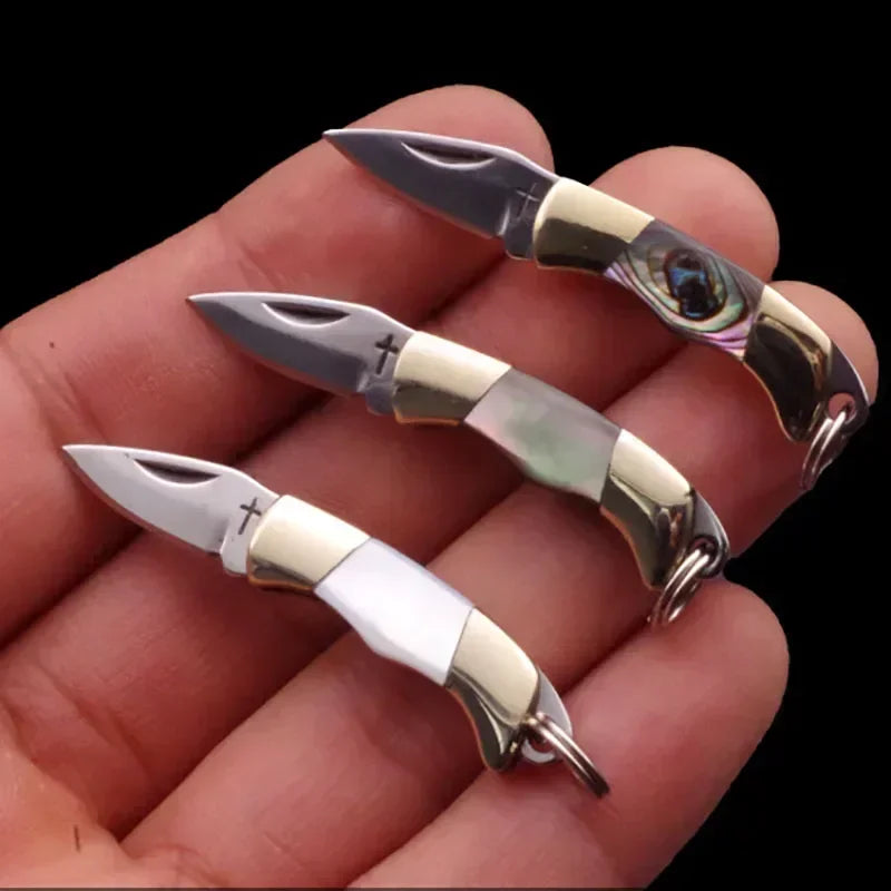 Stainless Steel Sharp Blade Mini Pocket  Knife Keychain Unpackage Portable Carry Fruit Paring Knife Brass Shell Handle