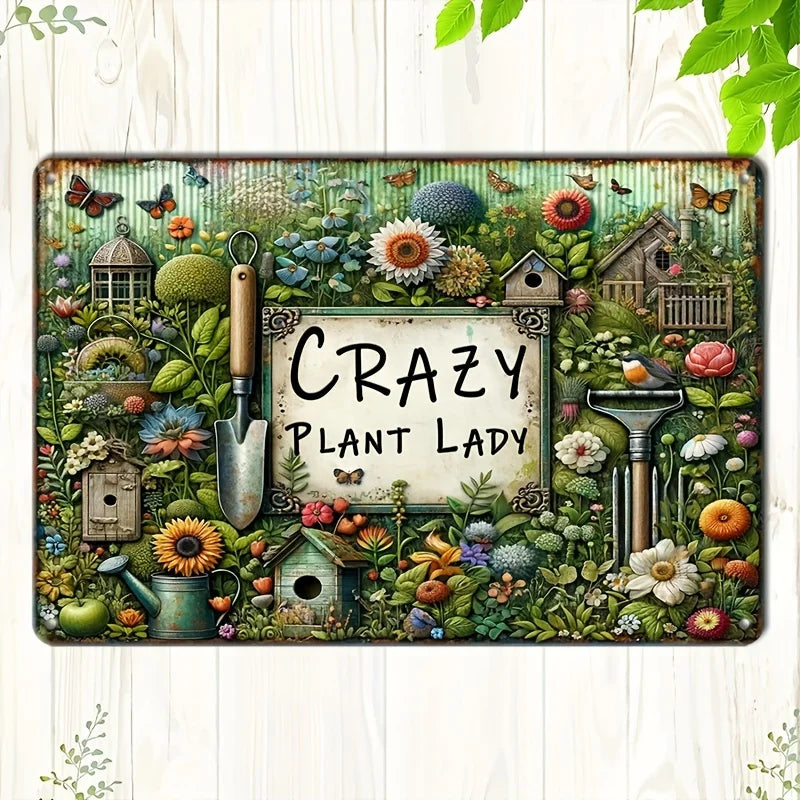 1pc Retro Metal Sign - Crazy Plant Lady Aluminum Wall Art for Home Decor, Garden, Cafe, Bar & Living Room Decoration