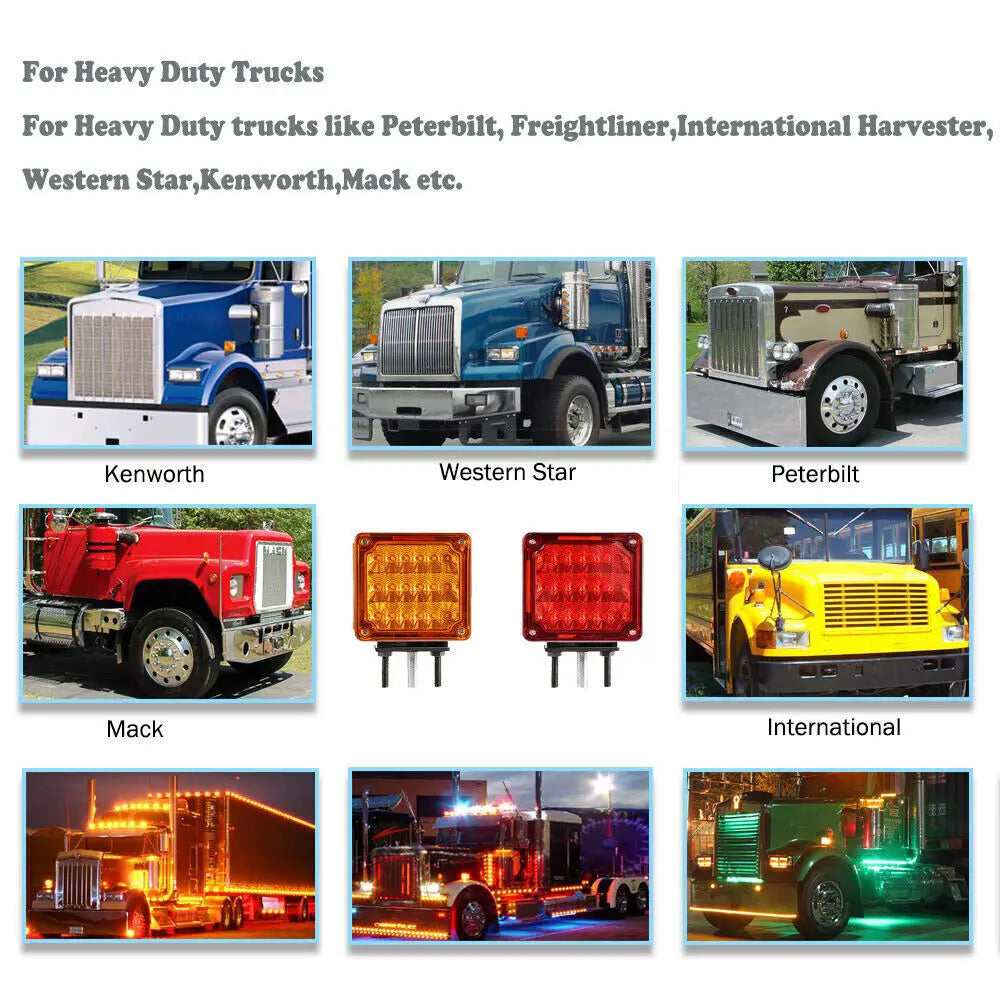2pc 39LED Double Face Stud Mount Pedestal Fender Stop Turn Tail Light Amber Red Truck Caravan Lights Camper Brake Signal Lamp