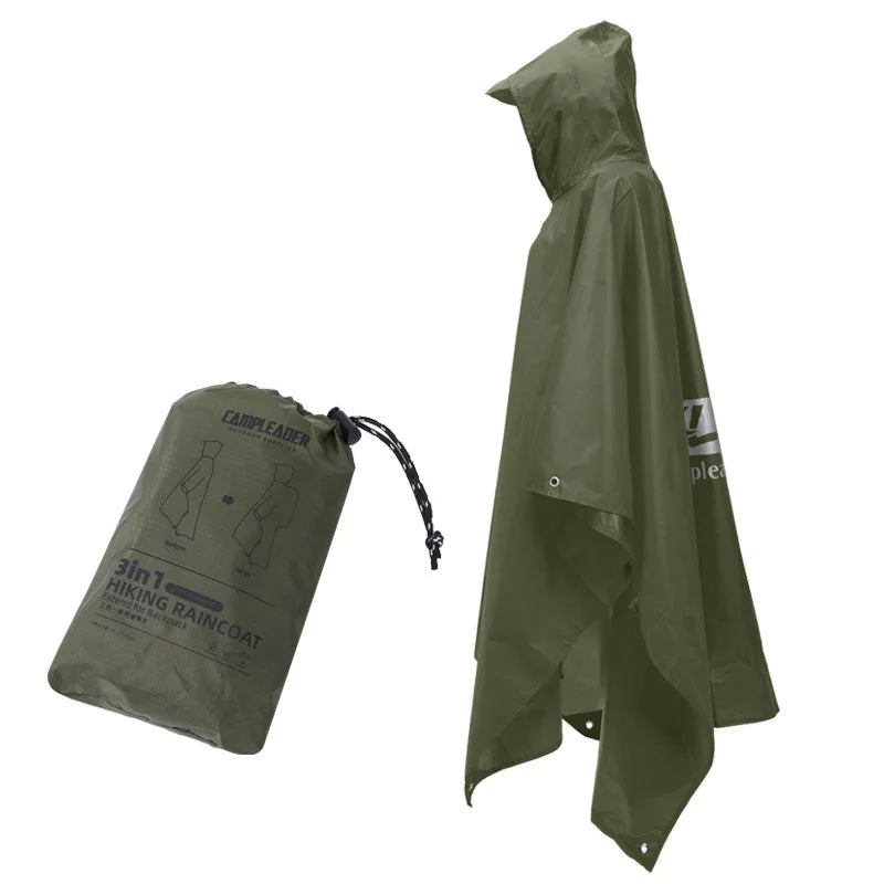 Outdoor 3 In 1 Raincoat Hooded Sleeve Waterproof Rain Poncho Motorcycle Rain Cover Camping Hiking Travel Portable Rainwear Tent