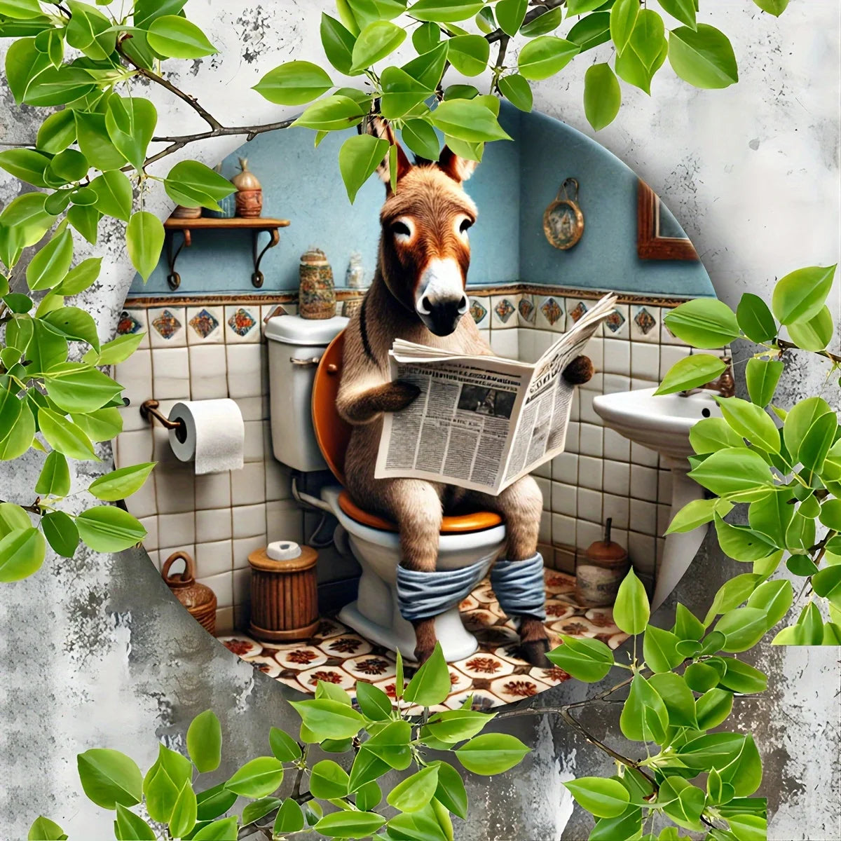 Funny Donkey Aluminum Wall Art - Metal Round Sign for Home, Bar, Cafe, Farmhouse Decor - Perfect Gift for All Occasions