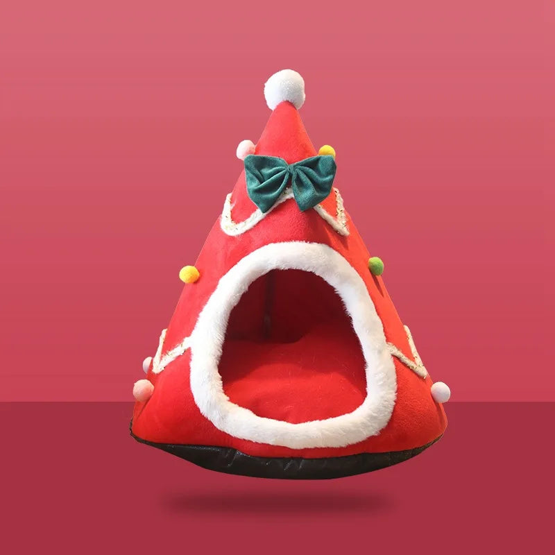 2024 Christmas Tree Pet Nest Winter Cat House Teddy Pet Bed Semi Enclosed Cat Hole Tent Suitable for Medium and Large Sized Pets