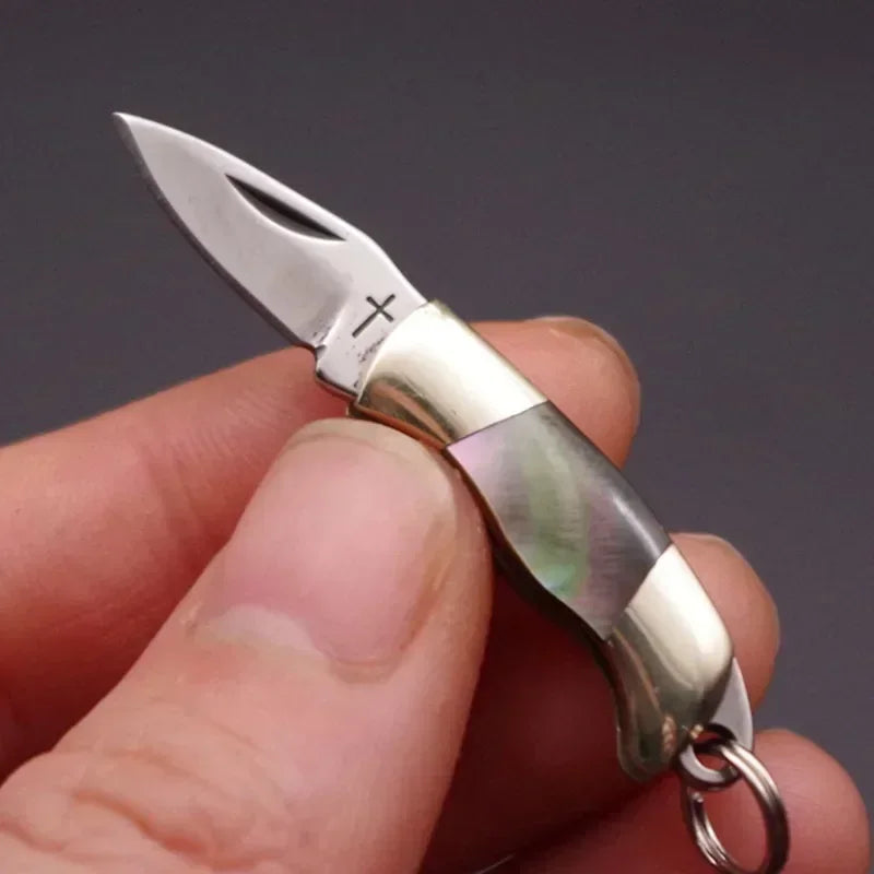 Stainless Steel Sharp Blade Mini Pocket  Knife Keychain Unpackage Portable Carry Fruit Paring Knife Brass Shell Handle