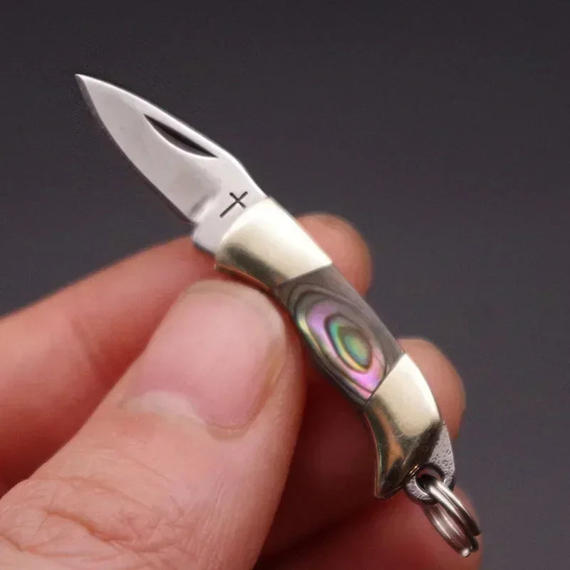 Stainless Steel Sharp Blade Mini Pocket  Knife Keychain Unpackage Portable Carry Fruit Paring Knife Brass Shell Handle
