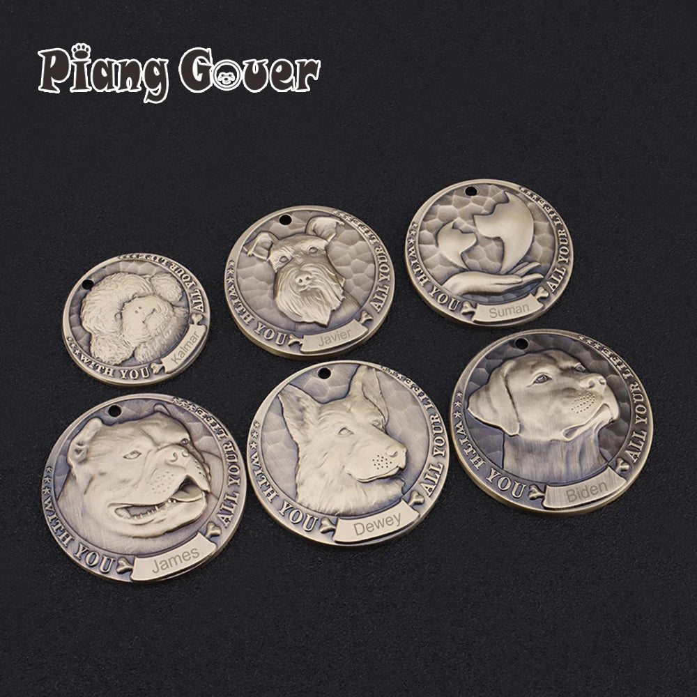 Custom Name Dog Tag Personalized Pet ID Plate Retro Brass Pet Collar Accessories DIY For Puppy Pendant