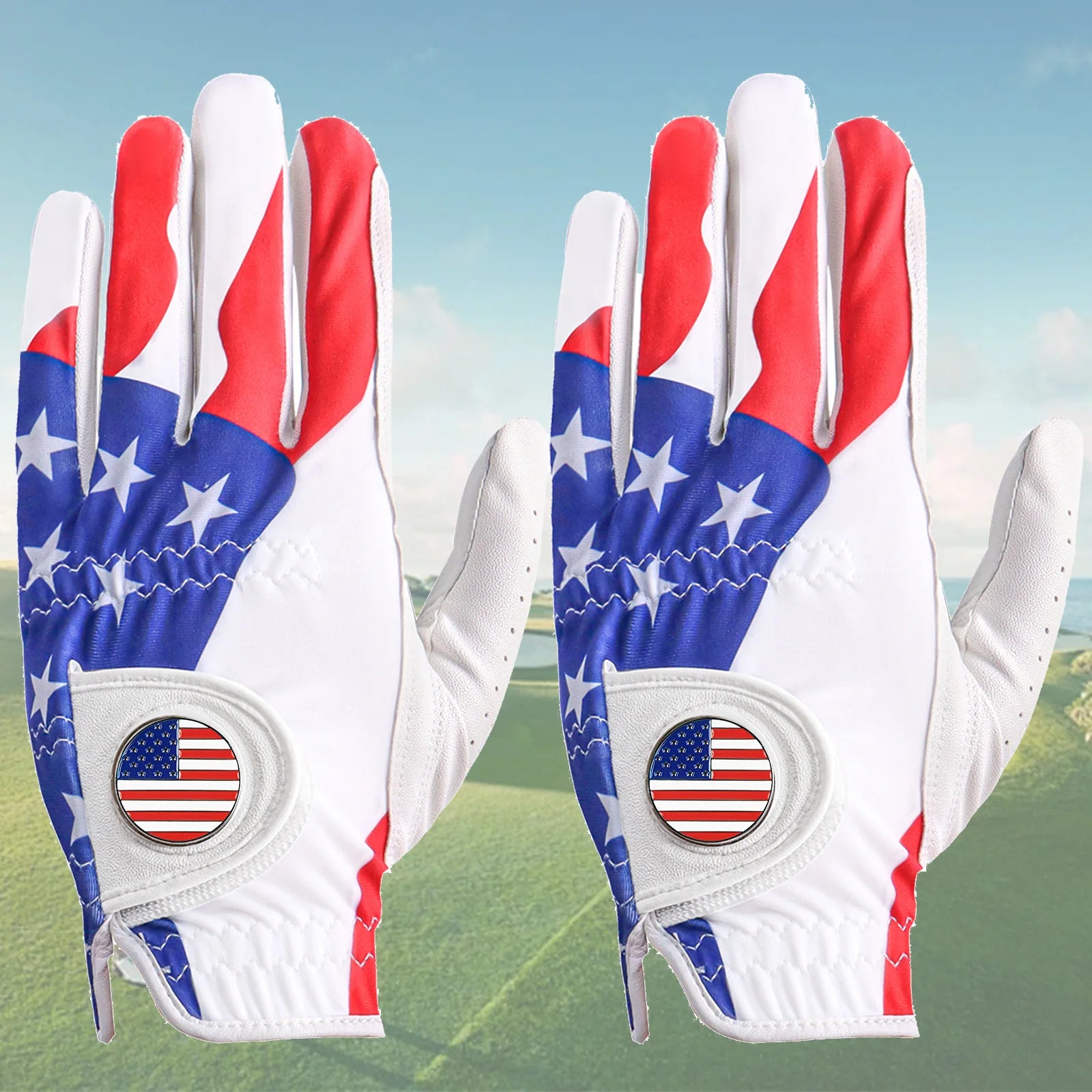 Golf Gloves Men Right Handed Golfer Left Hand with Ball Marker 2 Pack Leather Breathable Weathersof Grip Size Medium ML Large XL