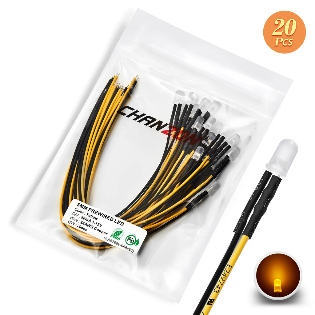 12V 5mm LED Diode Kit White Red Green Blue Yellow Orange Prewired 5 9 12 V Diffused Light Emitting Indicator Assortment Assorted