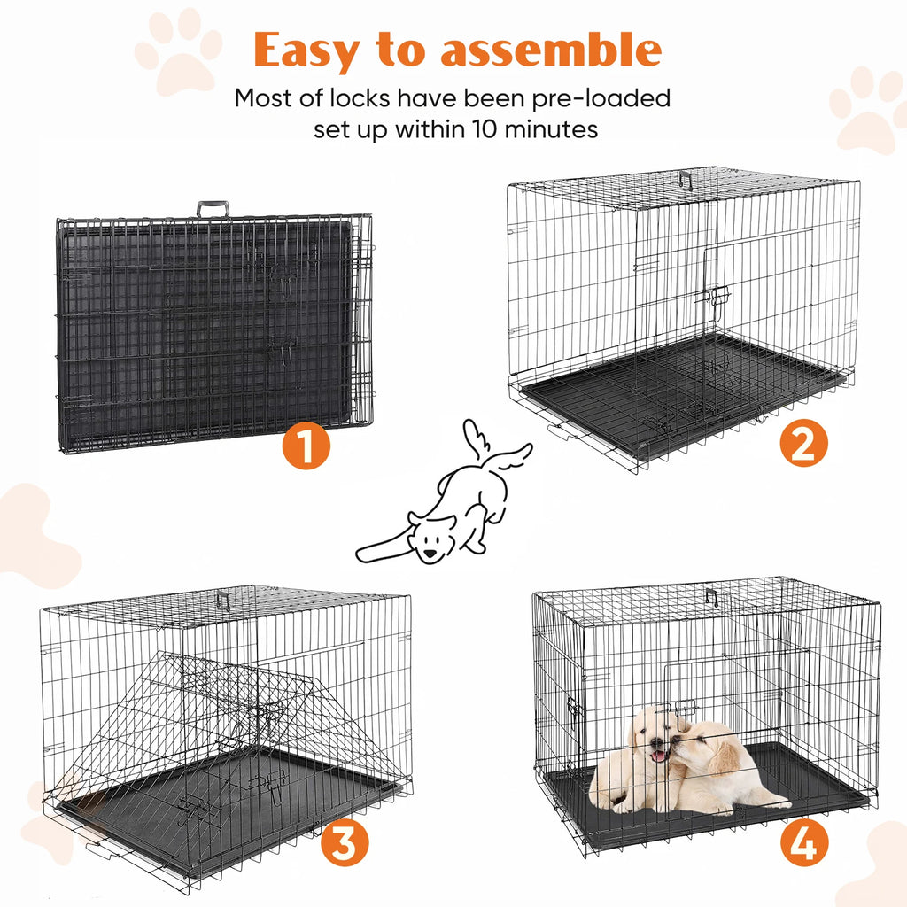 JHK Double Door Folding Metal Wire Dog Cage Travel