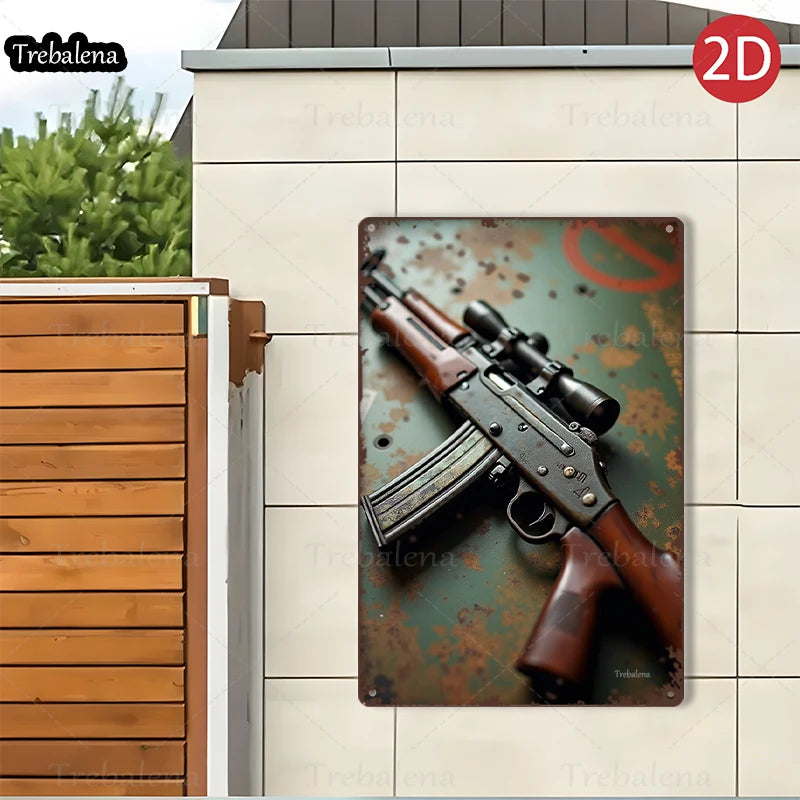1PC 2D Flat 8*12inch Metal Sign Rustic Rifle Scene Vintage Style Metal Art Decor