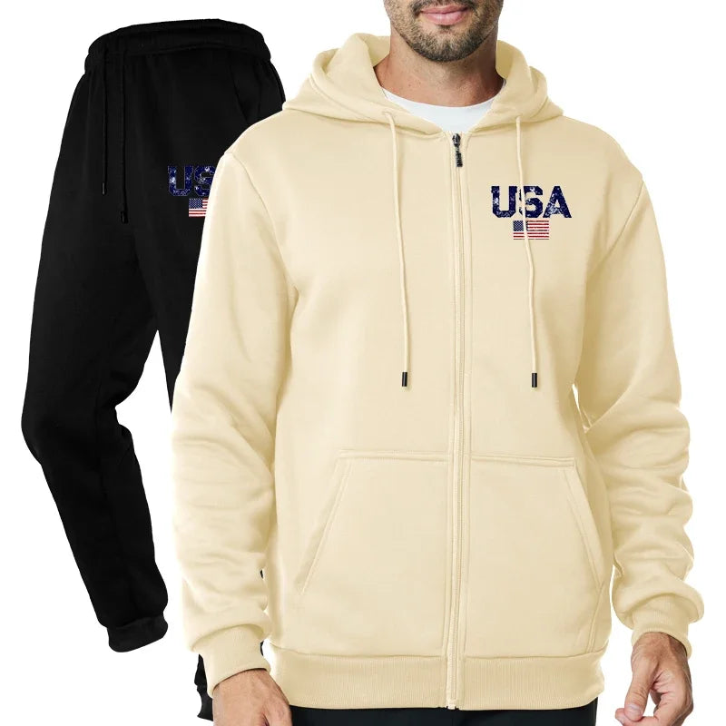 Men's Fashion Outdoor Fitness Jogging Sports Luxury Casual Zipper Hoodie and Pants Set Clothing