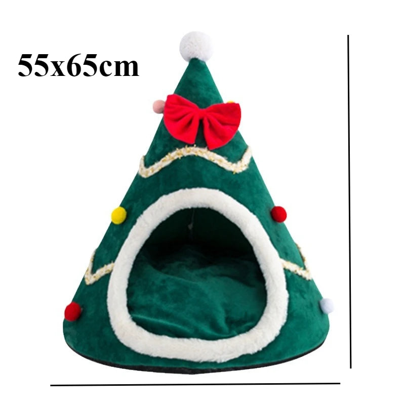 2024 Christmas Tree Pet Nest Winter Cat House Teddy Pet Bed Semi Enclosed Cat Hole Tent Suitable for Medium and Large Sized Pets
