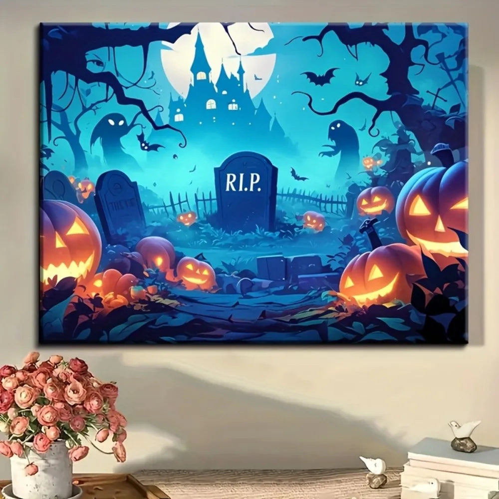 1.5 inch solid wood picture frame,decorated pumpkin mural,tombstone mural decoration,living room and bedroom interior decoration