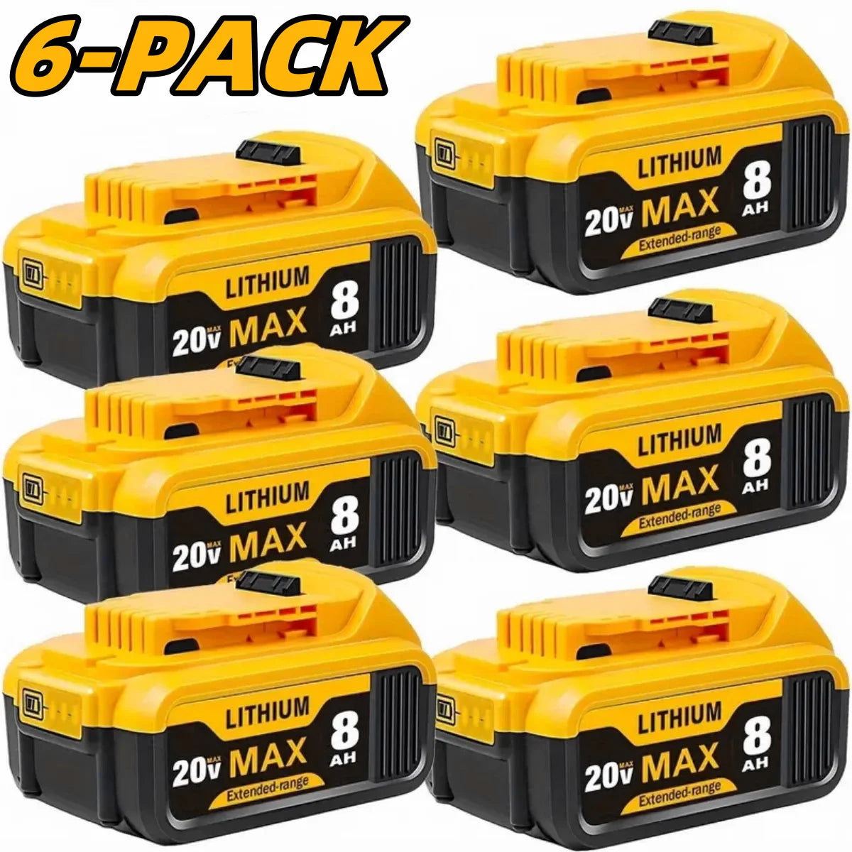 8.0Ah 20V Lithium-Ion Replacement Batteries for Dewalt Cordless Tools - Compatible with DCB200, DCB205, DCB206 & More