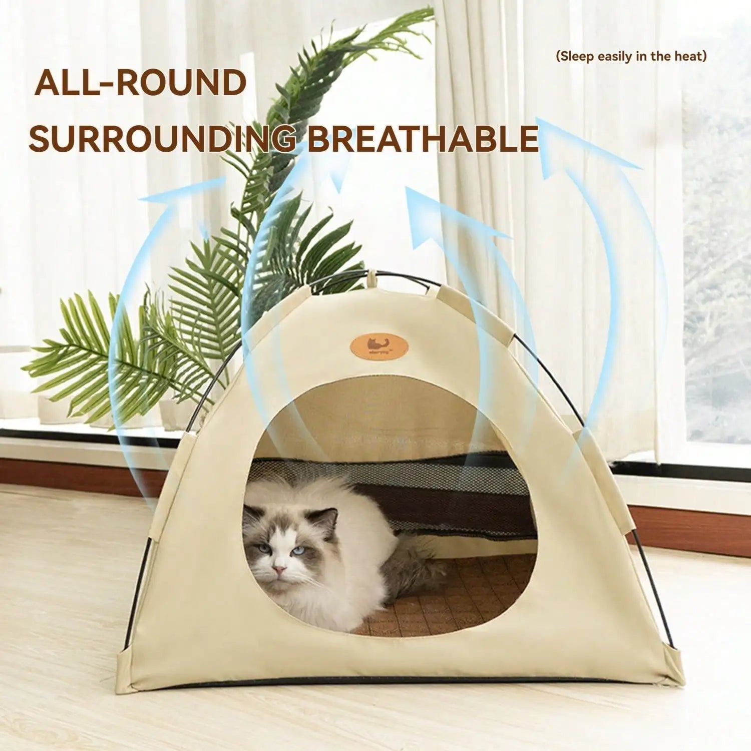 Pet Tent House Suitable for Indoor Small Dog House with Cooling Pad Photo Props Pet Tent House Bed Rattan Mat