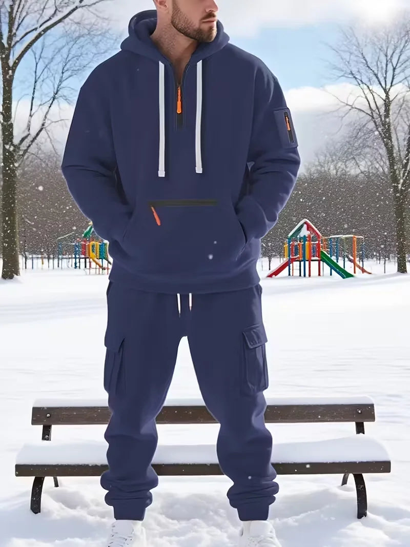 Men's Hooded Set Outdoor Workwear Casual Sweatshirt Set Comfortable Streetwear Fashion Men's Ensemble