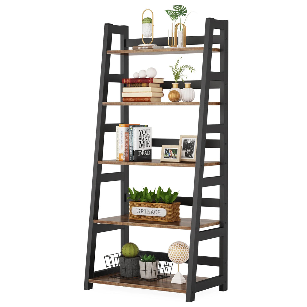 Tribesigns 5-Tier Bookshelf Industrial Bookcase, 5 Shelf Ladder Shelf Book Storage Shelf Organizer for Living Room, Home Office