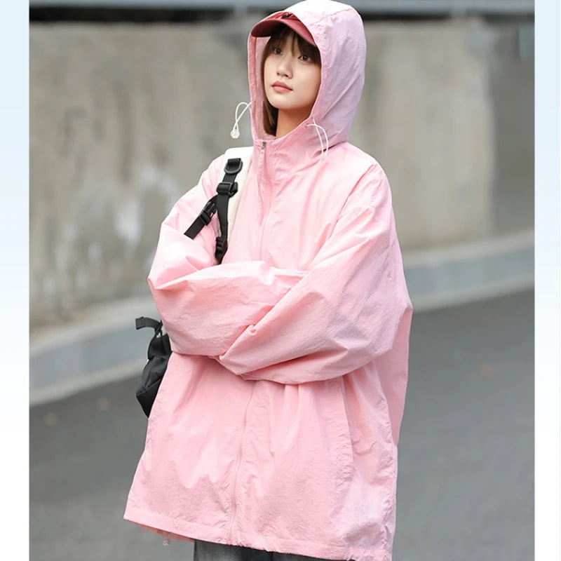 Outdoor Hiking Suncreen Coats Women New Loose Large Size Breathable Sun-Protective Clothing Jacket Thin Skin Windbreaker Female