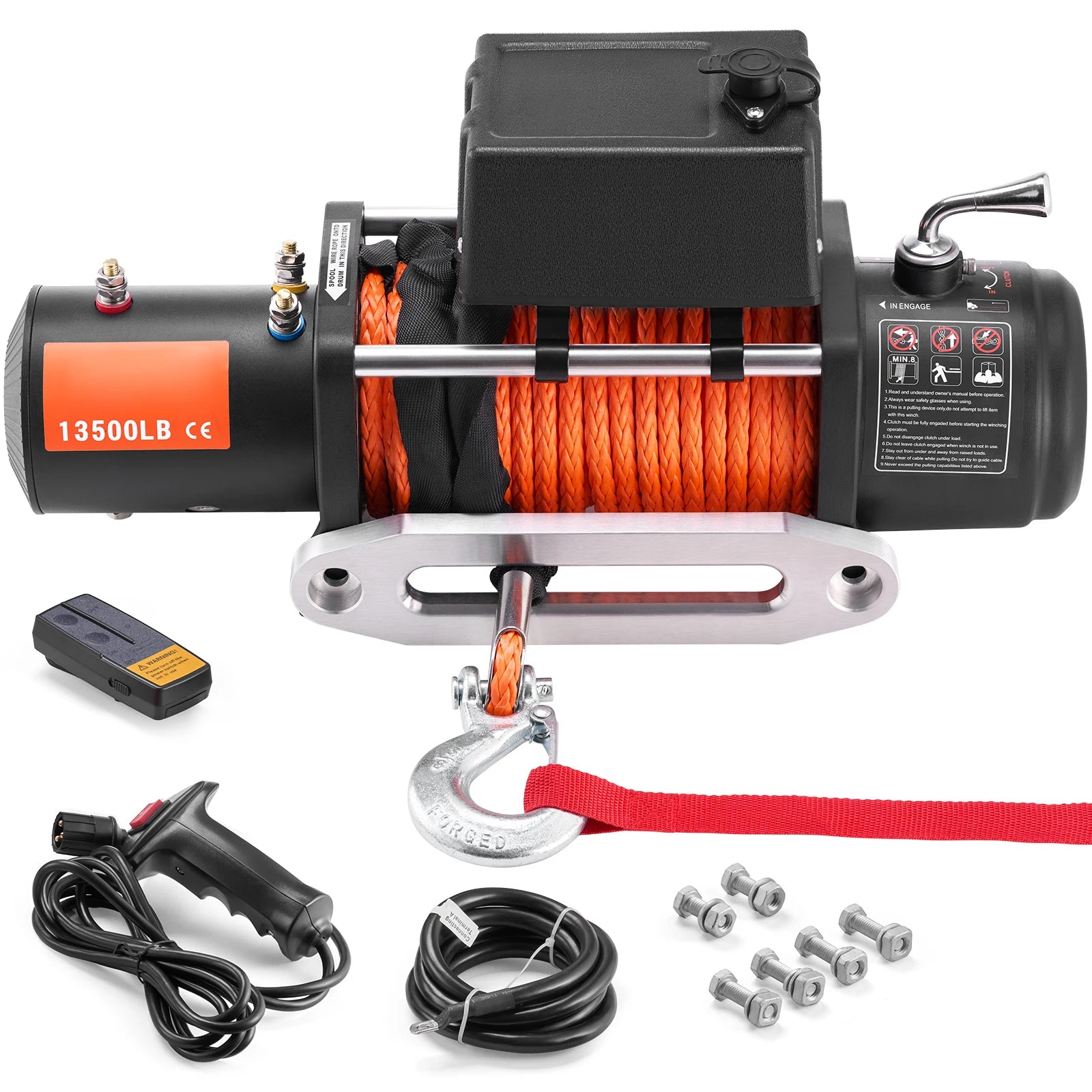 SucceBuy 13500lbs Electric Winch Car Truck Winch with 80ft Synthetic Rope Wireless & Wired Remote Control for Towing Off-Road