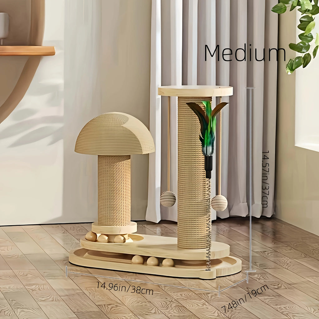 Interactive Cat Scratching Post Tower with Jute, Ball Track - Durable Multi-Functional Self-Entertainment Cat Scratch Board