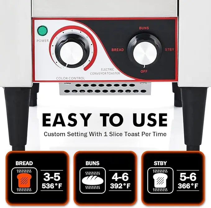 Commercial Toaster Conveyor 150 Slices/H Heavy Duty Industrial Design Stainless , Dual Heating Tube 7-Speed