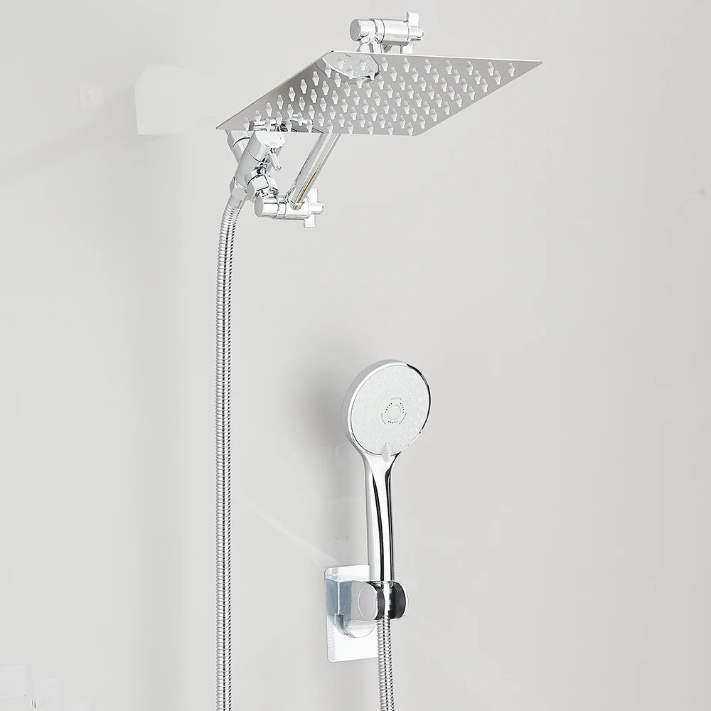 Shower Head Combo 8-12Inch High Pressure Rain Shower Head with Adjustable Extension Arm With 3-way Handheld Shower Spray