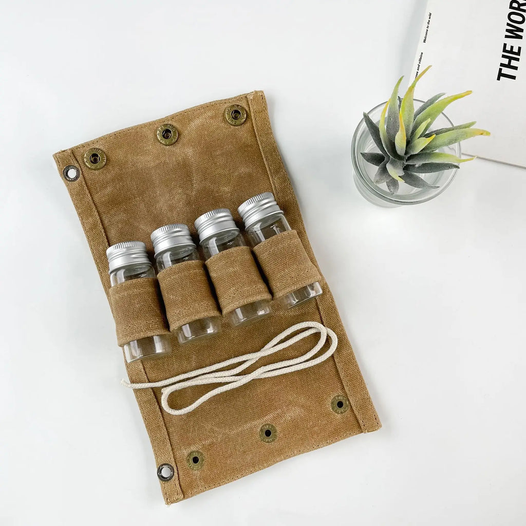 New Outdoor Picnic Dining Utensil Bag 3 Cans Canvas Spices Package Camping Barbecue Camping Trip Seasoning Bottle Storage Bag