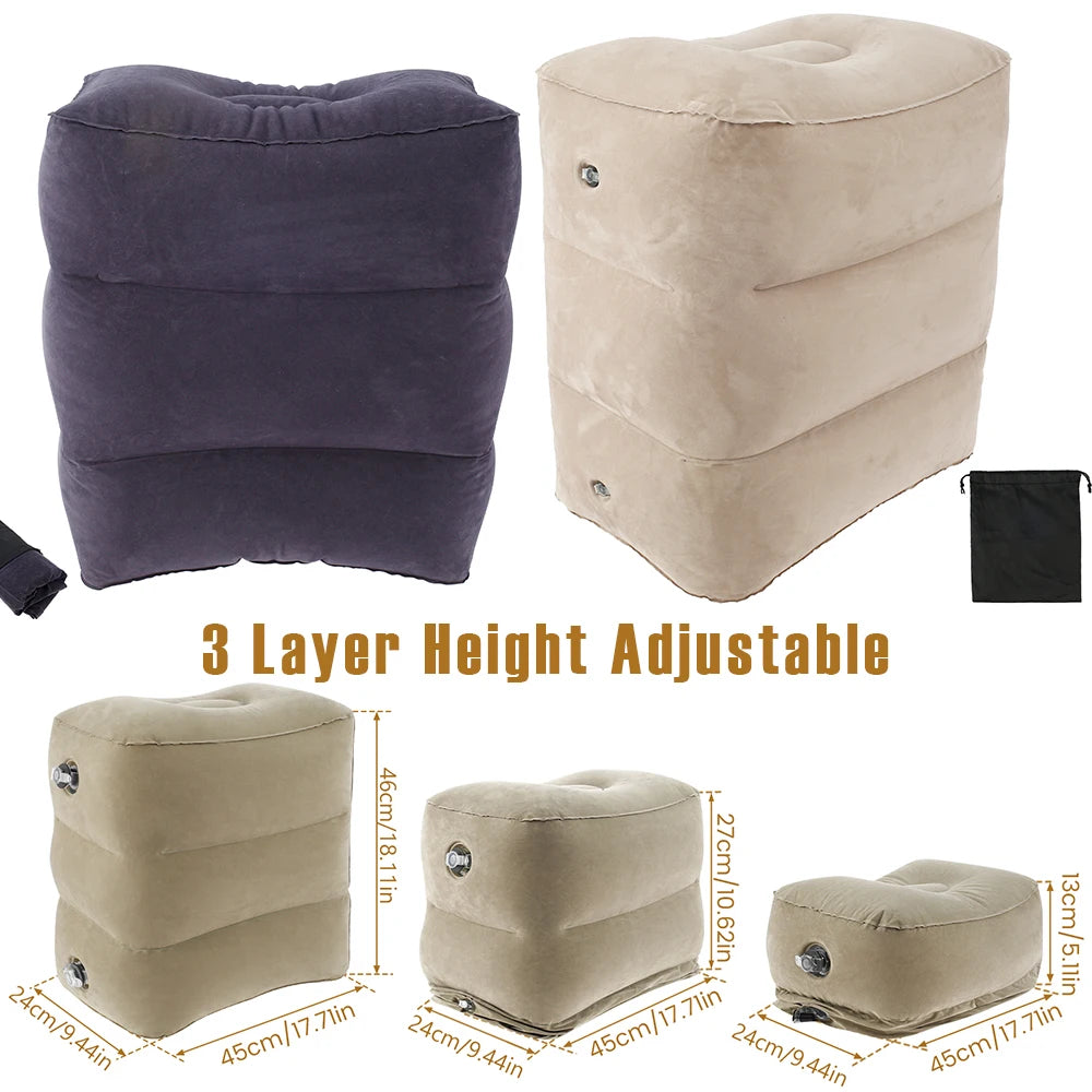 Inflatable Footrest Pillow PVC Flight Sleeping Footrest Rest Pillow 3 Layer Height Adjustable Car Bus Travel Foot Rest Pillow