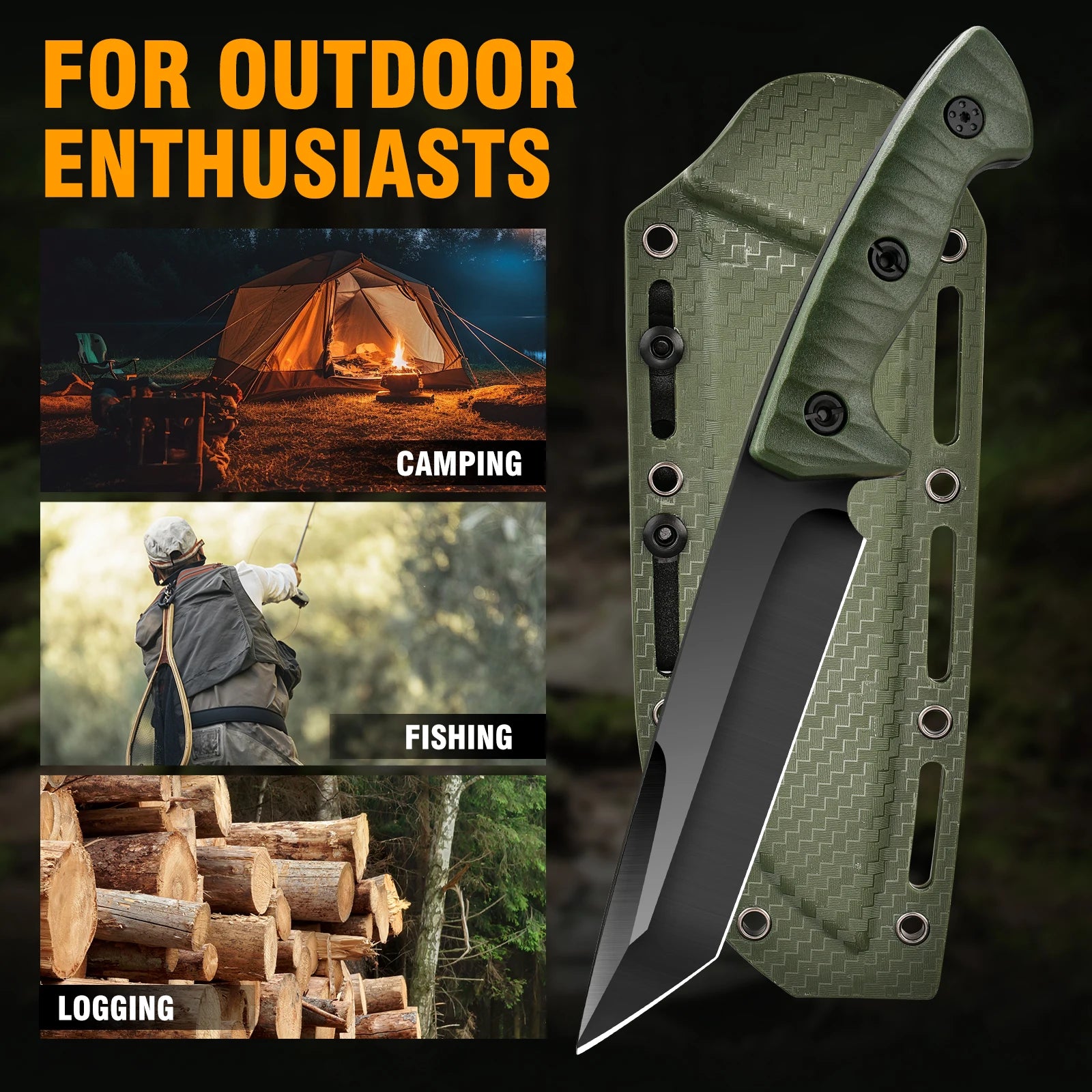 Rainforest Survival Knife - Lightweight, Stainless Steel with Wooden Handle & Spear