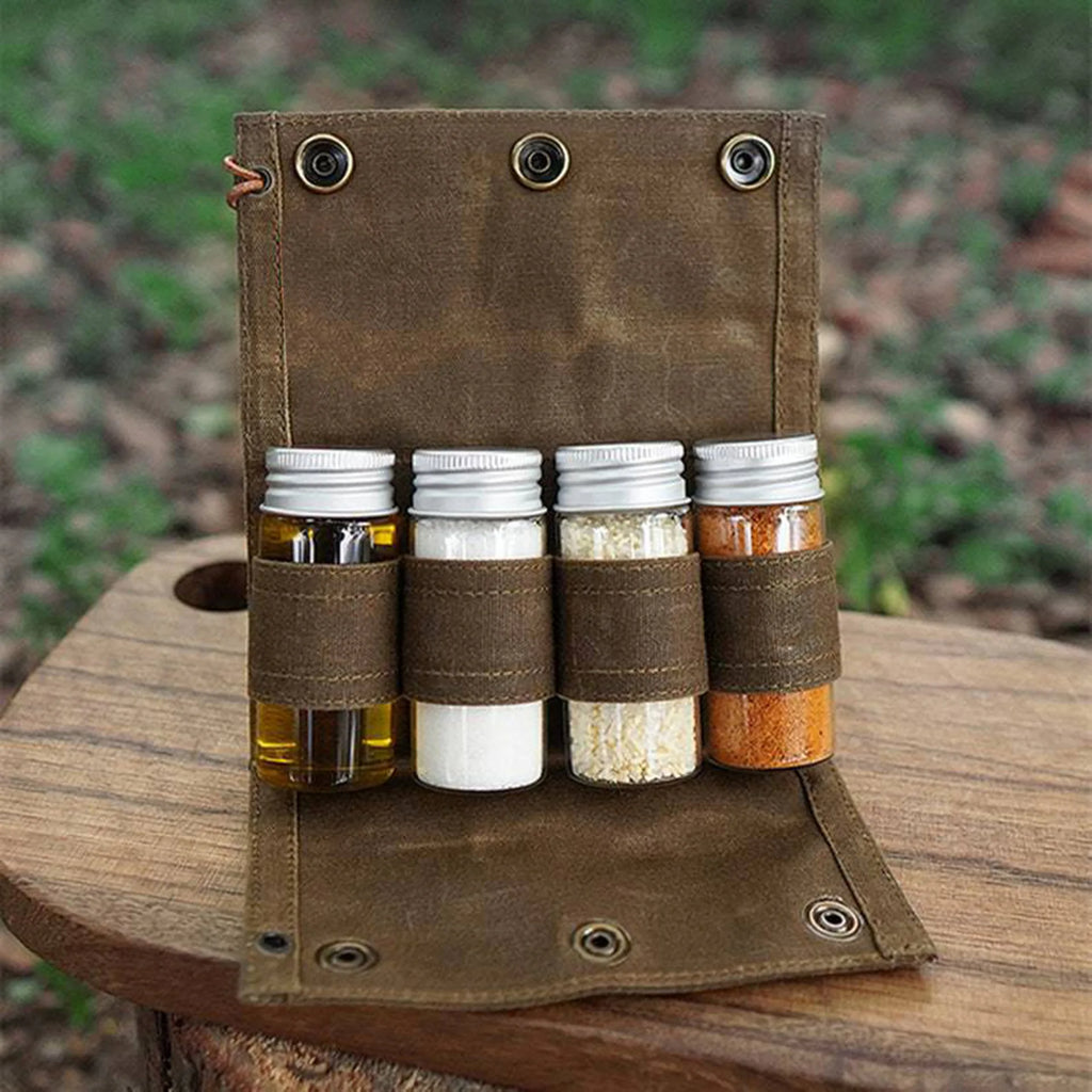 New Outdoor Picnic Dining Utensil Bag 3 Cans Canvas Spices Package Camping Barbecue Camping Trip Seasoning Bottle Storage Bag