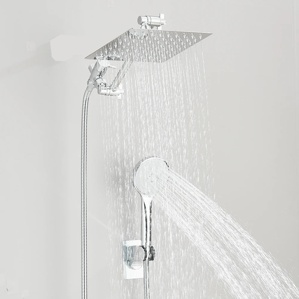 Shower Head Combo 8-12Inch High Pressure Rain Shower Head with Adjustable Extension Arm With 3-way Handheld Shower Spray