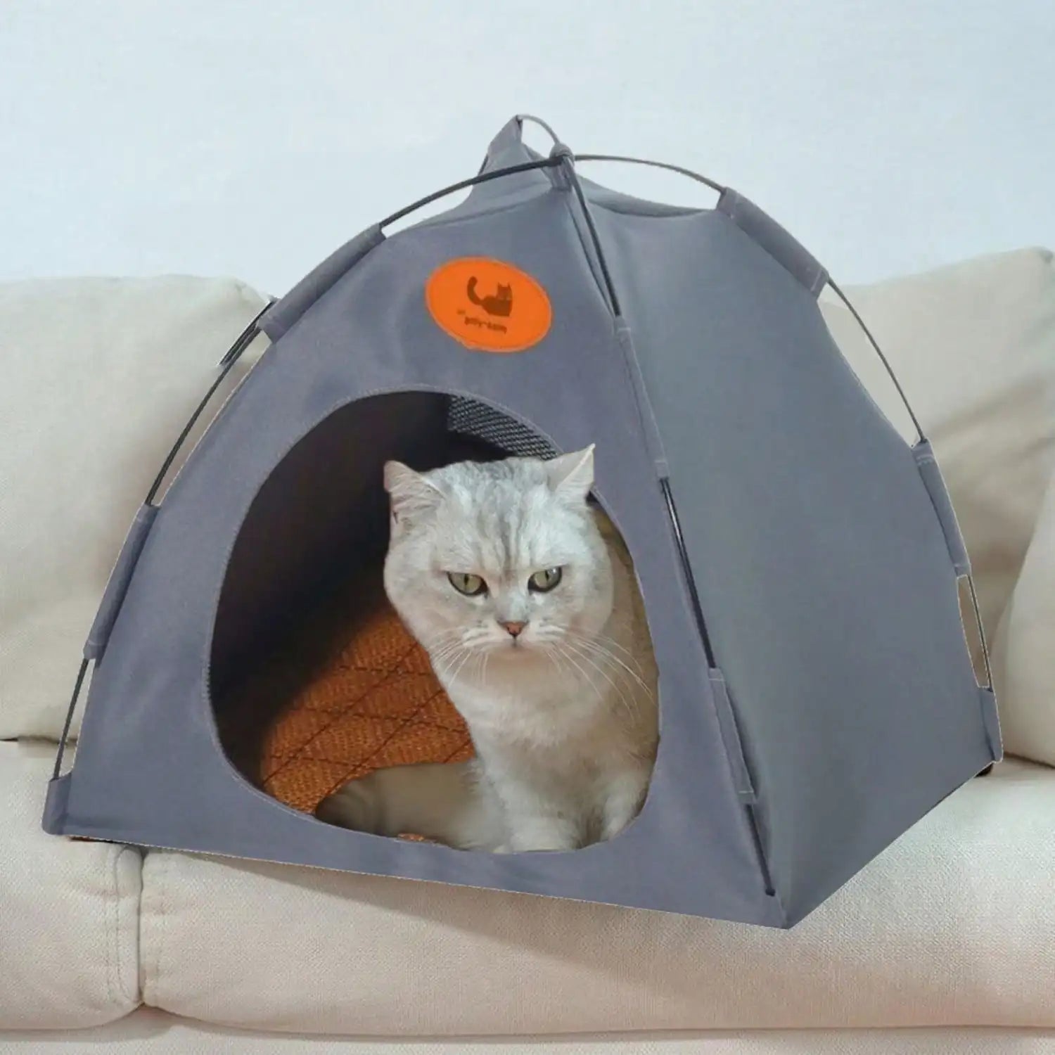Pet Tent House Suitable for Indoor Small Dog House with Cooling Pad Photo Props Pet Tent House Bed Rattan Mat