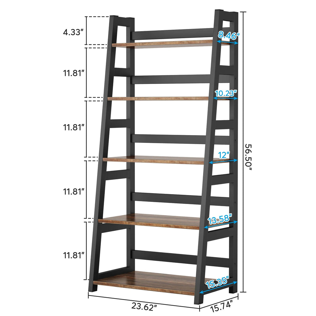 Tribesigns 5-Tier Bookshelf Industrial Bookcase, 5 Shelf Ladder Shelf Book Storage Shelf Organizer for Living Room, Home Office