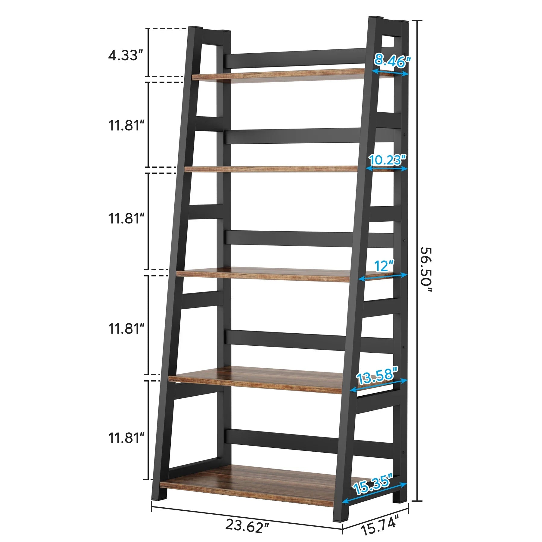 Tribesigns 5-Tier Bookshelf Industrial Bookcase, 5 Shelf Ladder Shelf Book Storage Shelf Organizer for Living Room, Home Office