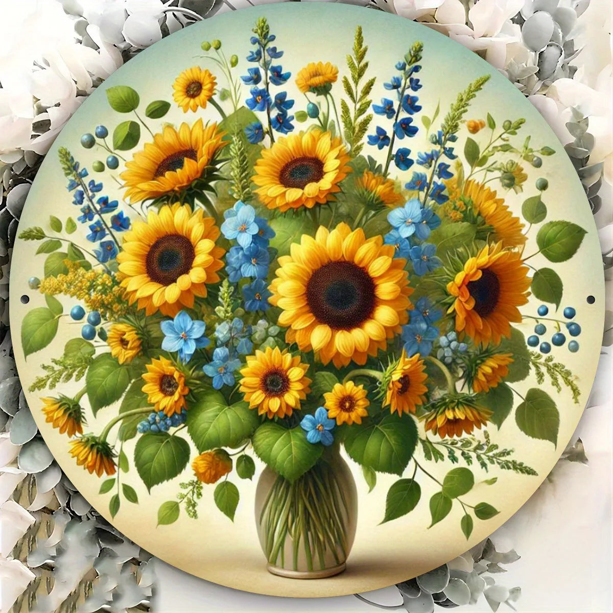 Summer Sunflower Metal Wall Decor - 7.8" Round High Definition 2D Print, Perfect for Home, Garden, or Gifts