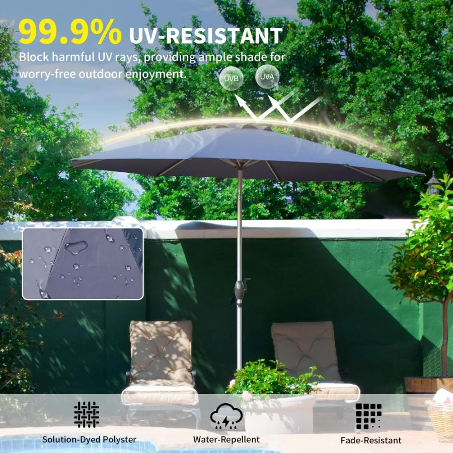 10FT Patio Umbrella Outdoor Table Umbrella with Push Button Tilt and Crank UV Protection Waterproof Market Sun Umbrella with 8