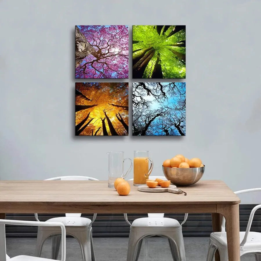 4 Panels  Landscape Tree Painting Prints Modern Giclee Artwork Stretche