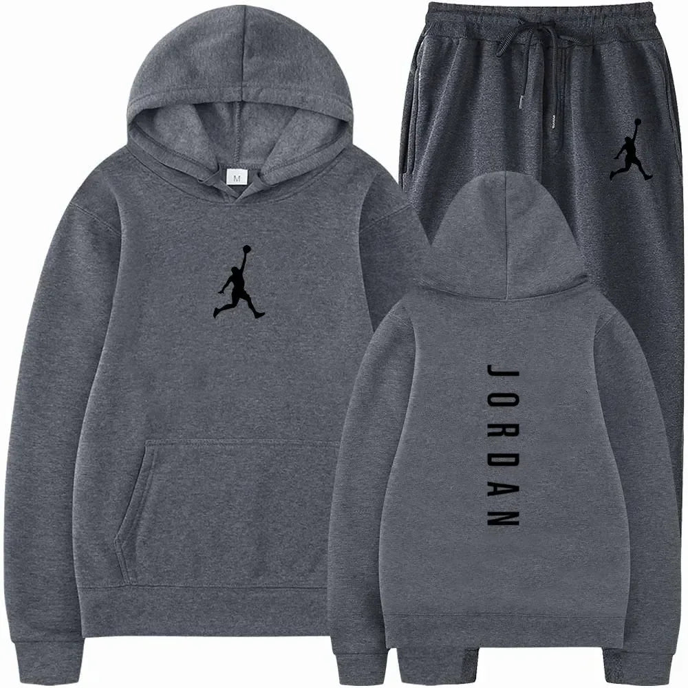 2025 Spring and autumn outdoor fitness basketball casual sportwear set fashion men's hooded jumper + jogging pants two-piece set