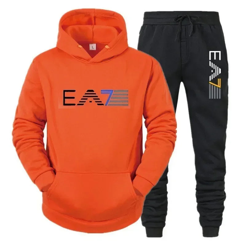 Men's sportswear set fashionable and casual autumn and winter men's sweatshirt + long pants two-piece set, brand-new outdoor ba