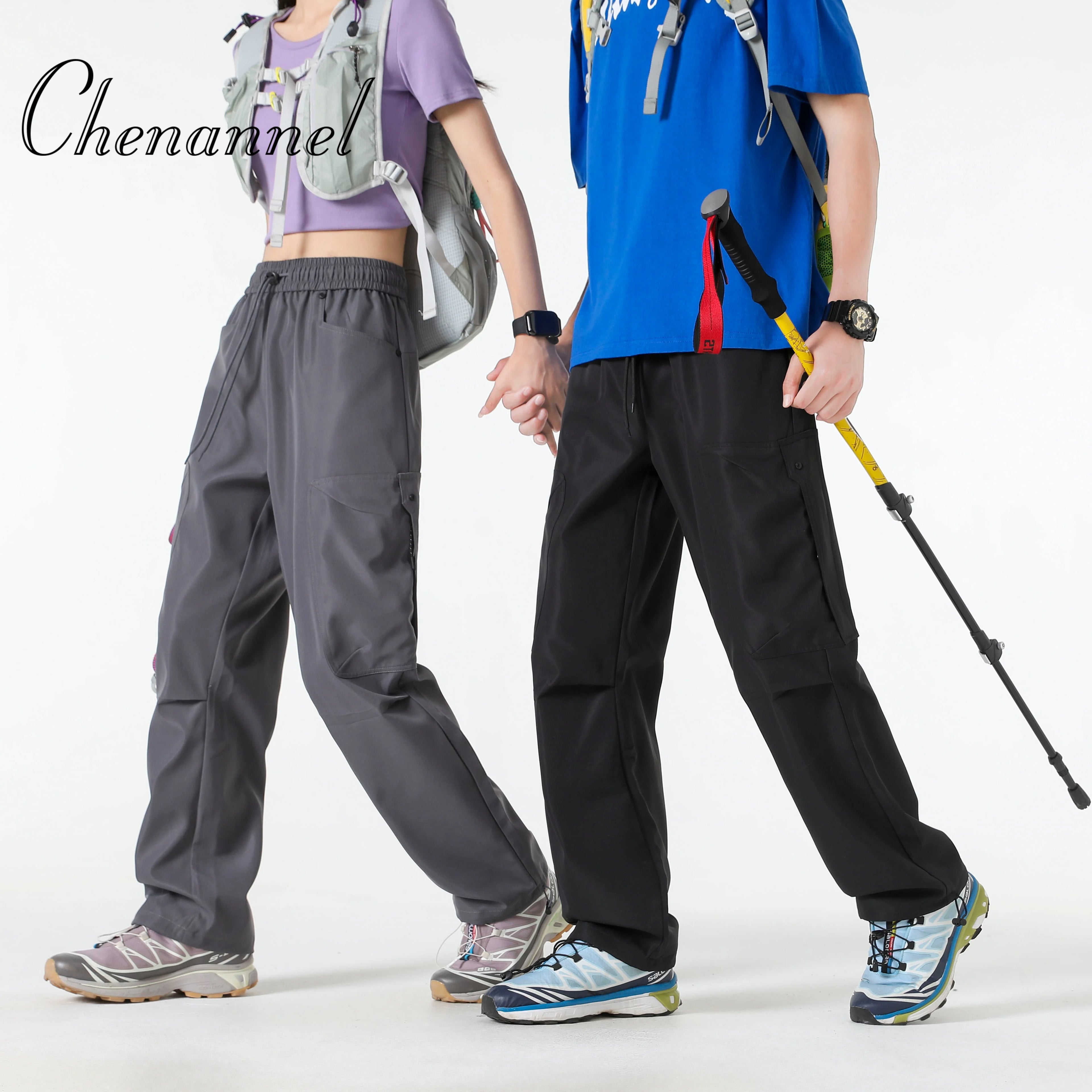 Outdoor Climbing Camping Hiking Trousers Casual Loose Cuffed Pants Men's Solid Color Long Pants Autumn Fashion Men Clothing