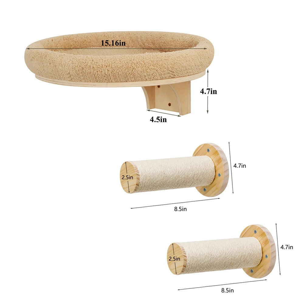 Cat Wall Mounted Solid Wooden Furniture Climbing Ladder